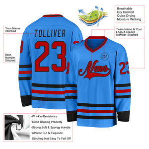 Custom Powder Blue Red-Black Hockey Jersey