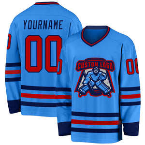 Custom Powder Blue Red-Navy Hockey Jersey