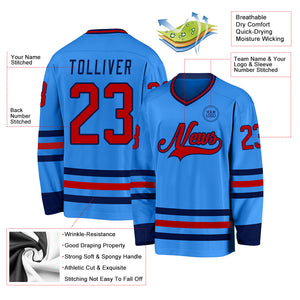 Custom Powder Blue Red-Navy Hockey Jersey