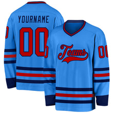 Load image into Gallery viewer, Custom Powder Blue Red-Navy Hockey Jersey
