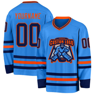 Custom Powder Blue Navy-Orange Hockey Jersey