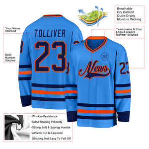 Custom Powder Blue Navy-Orange Hockey Jersey