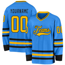 Load image into Gallery viewer, Custom Powder Blue Gold-Black Hockey Jersey
