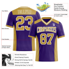 Load image into Gallery viewer, Custom Purple Old Gold-White Mesh Authentic Football Jersey
