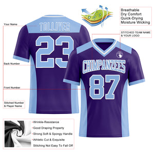 Custom Purple Light Blue-White Mesh Authentic Football Jersey