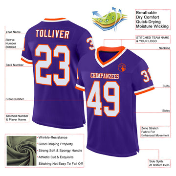 Custom Purple White-Orange Mesh Authentic Throwback Football Jersey