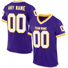 Load image into Gallery viewer, Custom Purple White-Gold Mesh Authentic Throwback Football Jersey
