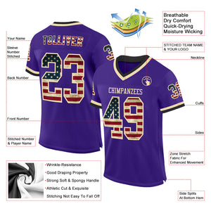 Custom Purple Vintage USA Flag Cream-Black Mesh Authentic Throwback Football Jersey