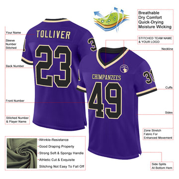 Custom Purple Black-Cream Mesh Authentic Throwback Football Jersey