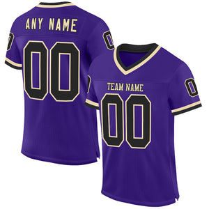 Custom Purple Black-Cream Mesh Authentic Throwback Football Jersey