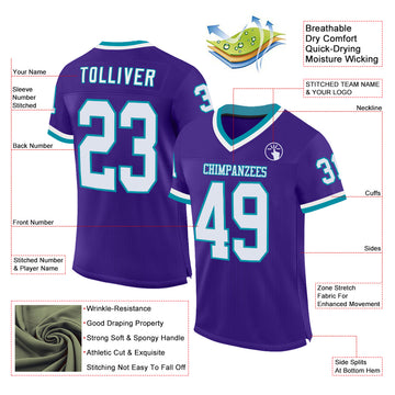 Custom Purple White-Teal Mesh Authentic Throwback Football Jersey