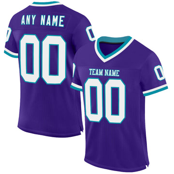 Custom Purple White-Teal Mesh Authentic Throwback Football Jersey