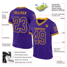 Load image into Gallery viewer, Custom Purple Gold Mesh Authentic Throwback Football Jersey
