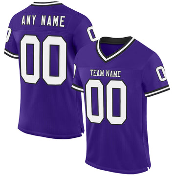 Custom Purple White-Black Mesh Authentic Throwback Football Jersey