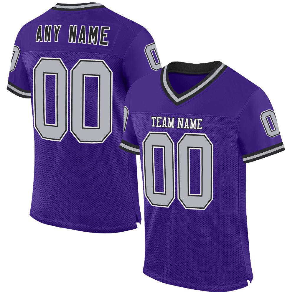 Custom Purple Gray-Black Mesh Authentic Throwback Football Jersey