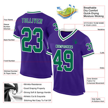 Custom Purple Kelly Green-White Mesh Authentic Throwback Football Jersey