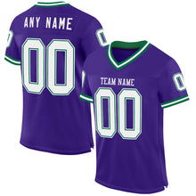 Load image into Gallery viewer, Custom Purple White-Kelly Green Mesh Authentic Throwback Football Jersey
