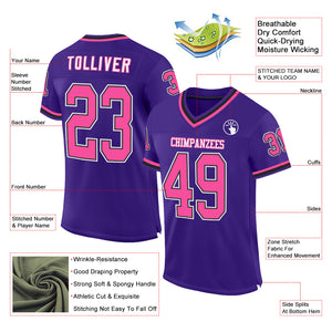 Custom Purple Pink-Black Mesh Authentic Throwback Football Jersey