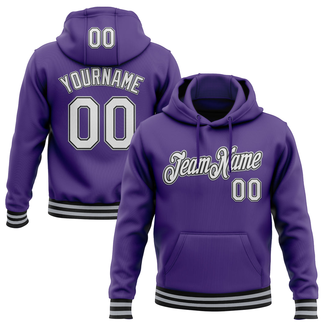 Custom Stitched Purple Black-Gray Sports Pullover Sweatshirt Hoodie