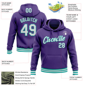 Custom Stitched Purple White-Aqua Sports Pullover Sweatshirt Hoodie