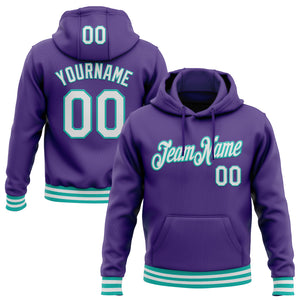 Custom Stitched Purple White-Aqua Sports Pullover Sweatshirt Hoodie