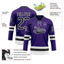 Load image into Gallery viewer, Custom Purple Black-White Hockey Lace Neck Jersey
