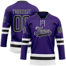 Load image into Gallery viewer, Custom Purple Black-White Hockey Lace Neck Jersey
