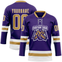 Load image into Gallery viewer, Custom Purple Old Gold-White Hockey Lace Neck Jersey
