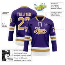 Load image into Gallery viewer, Custom Purple Old Gold-White Hockey Lace Neck Jersey
