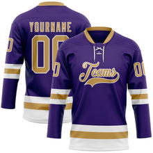 Load image into Gallery viewer, Custom Purple Old Gold-White Hockey Lace Neck Jersey
