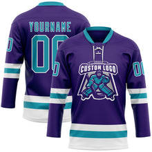 Load image into Gallery viewer, Custom Purple Teal-White Hockey Lace Neck Jersey
