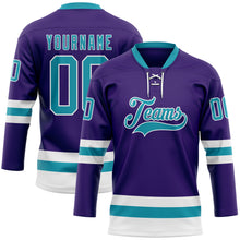 Load image into Gallery viewer, Custom Purple Teal-White Hockey Lace Neck Jersey
