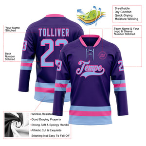 Custom Purple Light Blue-Pink Hockey Lace Neck Jersey