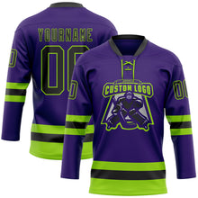 Load image into Gallery viewer, Custom Purple Black-Neon Green Hockey Lace Neck Jersey
