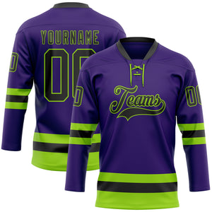 Custom Purple Black-Neon Green Hockey Lace Neck Jersey