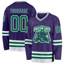 Load image into Gallery viewer, Custom Purple Kelly Green-White Hockey Jersey
