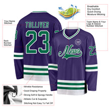 Load image into Gallery viewer, Custom Purple Kelly Green-White Hockey Jersey
