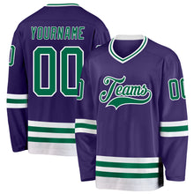 Load image into Gallery viewer, Custom Purple Kelly Green-White Hockey Jersey
