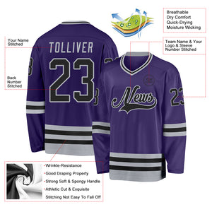 Custom Purple Black-Gray Hockey Jersey