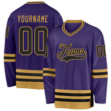 Load image into Gallery viewer, Custom Purple Black-Old Gold Hockey Jersey
