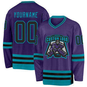 Custom Purple Black-Teal Hockey Jersey