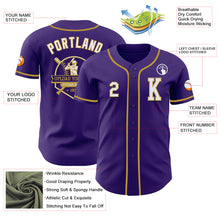 Load image into Gallery viewer, Custom Purple White-Old Gold Authentic Baseball Jersey
