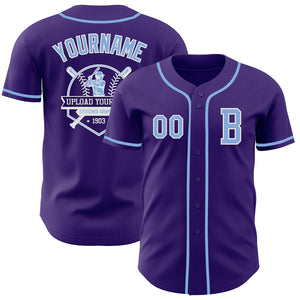 Custom Purple Light Blue-White Authentic Baseball Jersey