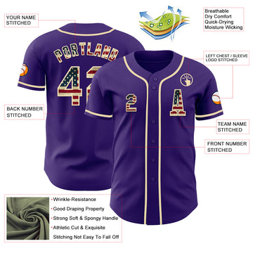 Custom Purple Vintage USA Flag-Cream Authentic Baseball Jersey