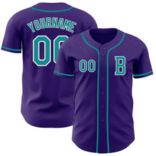 Load image into Gallery viewer, Custom Purple Teal-White Authentic Baseball Jersey
