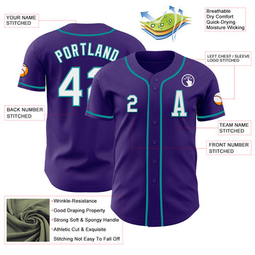 Custom Purple White-Teal Authentic Baseball Jersey