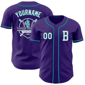 Custom Purple White-Teal Authentic Baseball Jersey