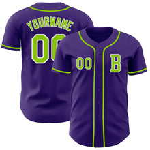 Load image into Gallery viewer, Custom Purple Neon Green-White Authentic Baseball Jersey
