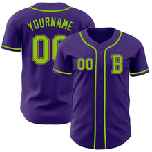 Load image into Gallery viewer, Custom Purple Neon Green-Old Gold Authentic Baseball Jersey
