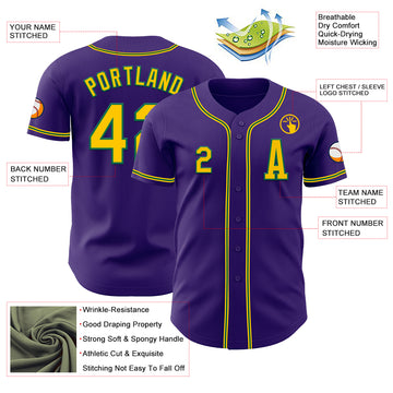 Custom Purple Yellow-Kelly Green Authentic Baseball Jersey